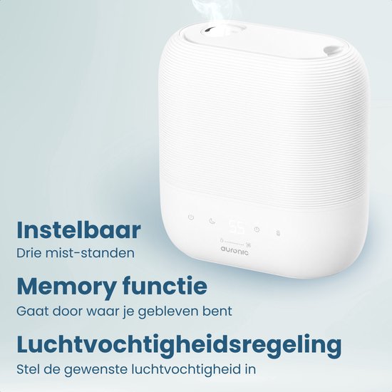 Auronic Luchtbevochtiger - 5L - Geschikt voor Slaapkamer, Babykamer, Kantoor, Woonkamer en Meer - Humidifier - BPA-Vrij - Wit