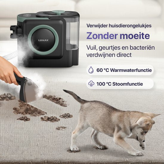 LUMAN 10 in 1 Tapijtreiniger PRO 1800W - 100°C Stoomfunctie en Zelfreinigend - Vlekkenreiniger - Stoomreiniger - Zetelreiniger - Reiniger voor bank, vloer, auto en tapijt - 7 Meter Snoer