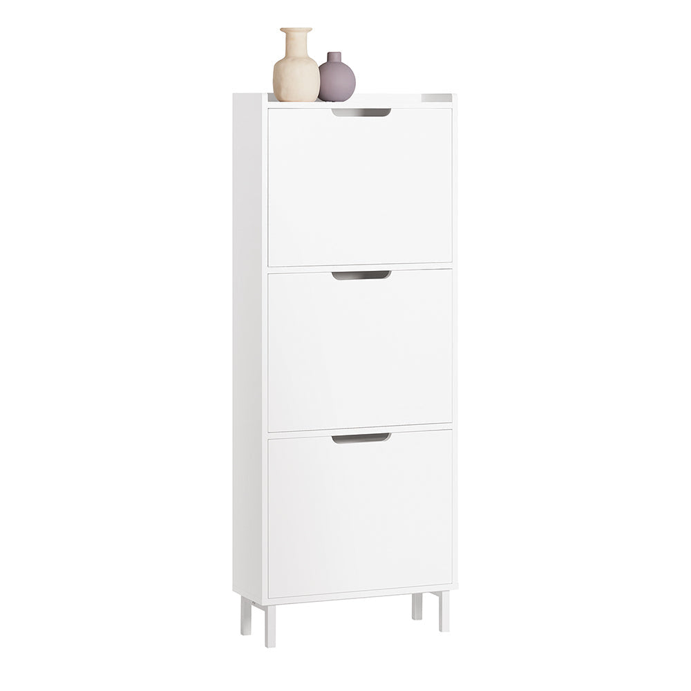 SoBuy Schoenenkast met 3 Kleppen – Wit – Smalle Opbergkast 50×19×129 cm – Hal, Slaapkamer of Woonkamer