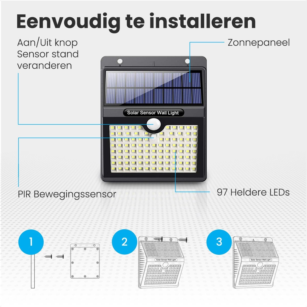 Auronic Solar Buitenlamp met Bewegingssensor - Tuinverlichting Op Zonne-energie - Wandlamp - 97 LED's - IP65 - 4 Stuks - Zwart