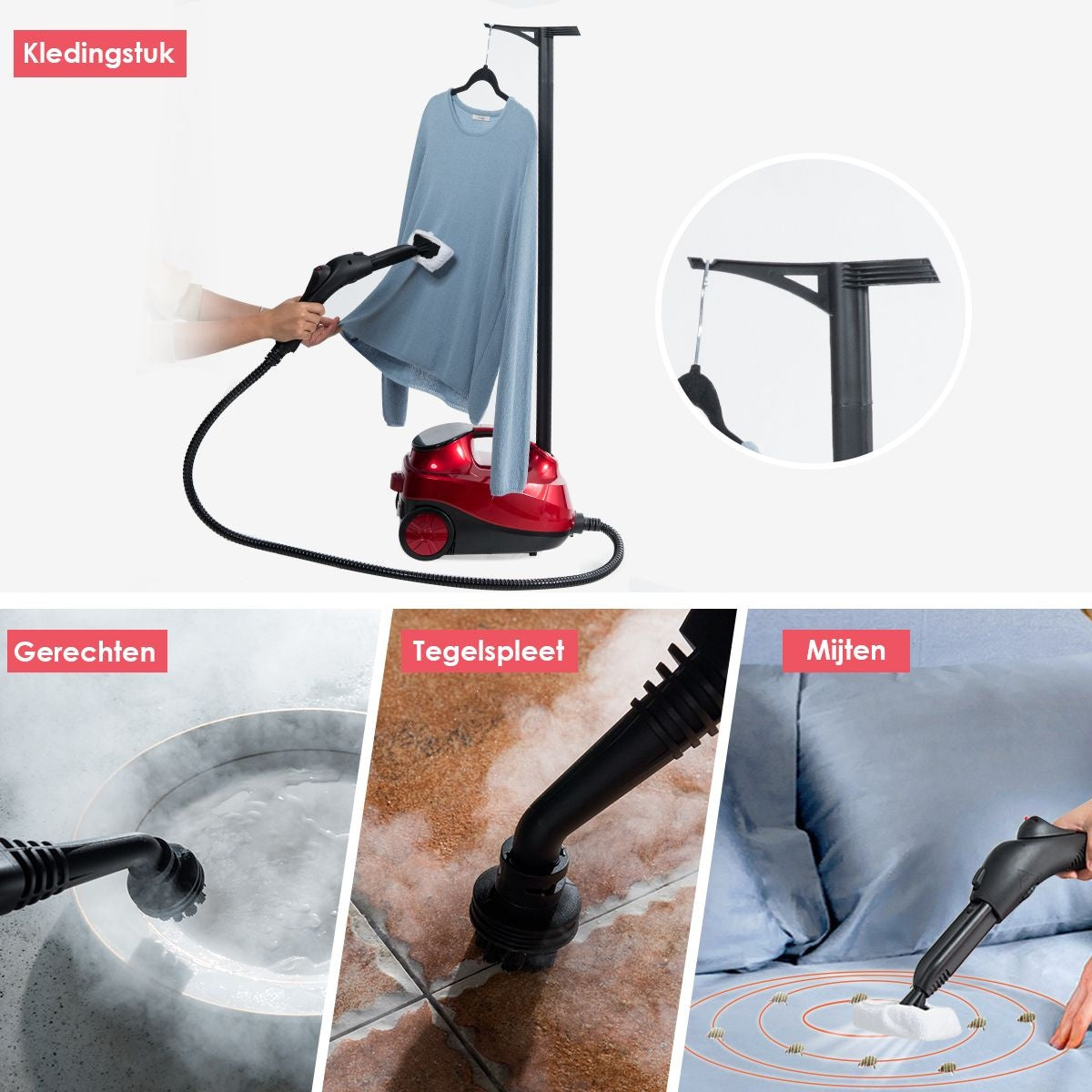 Coast Stoomreiniger - 2000W - 1,5 Liter - Incl. 19 Accessoires - EasyFix - Rood