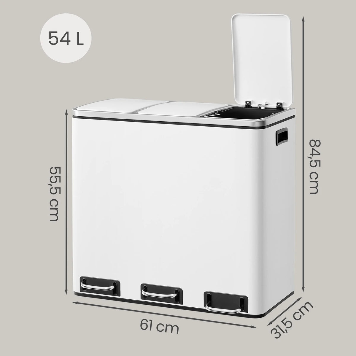 Joyfurnos Prullenbak Keuken 3x18L - Afvalscheiding met Pedaal - Softclose Deksel - 61x31,5x55,5 cm - Wit