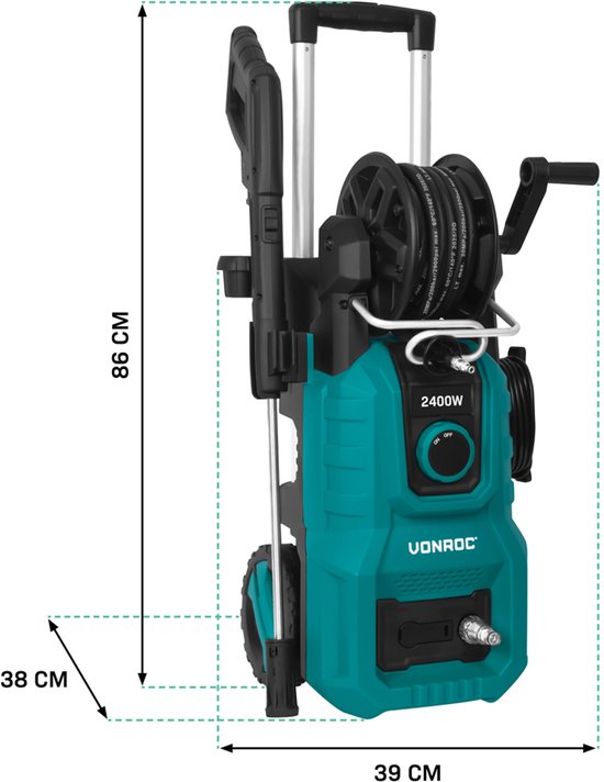 VONROC Hogedrukreiniger V24-1 - 2400W – 180 bar - Incl. 10m premium slang en accessoires