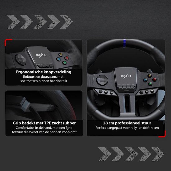 PXN - V900 Gen 2 - Race Stuur - Met Pedalen & Flippers - 270 / 900° - Game Stuur - Geschikt voor PS4 - PC - PS3 - Switch - Xbox X/S Series