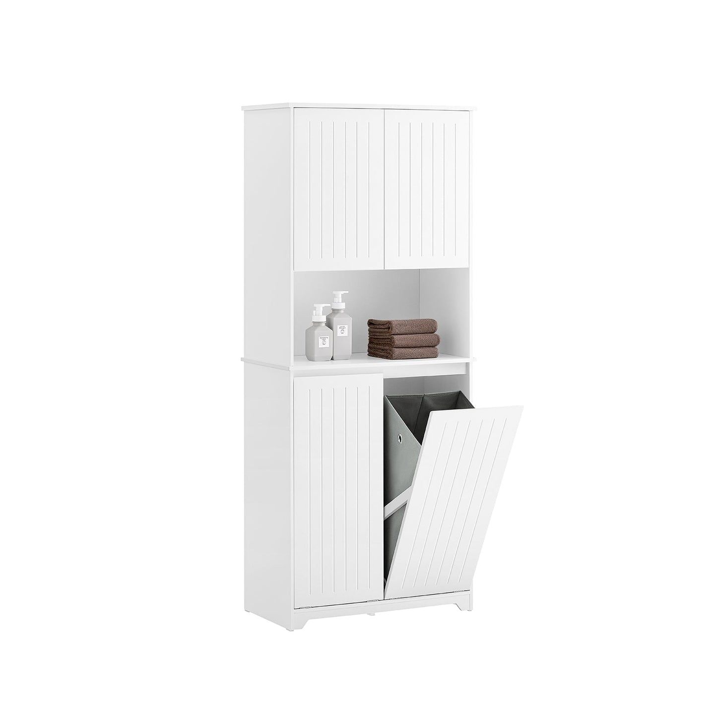 SoBuy BZR150-W Hoge Badkamerkast met Waszak - Wit - 70x37x170 cm