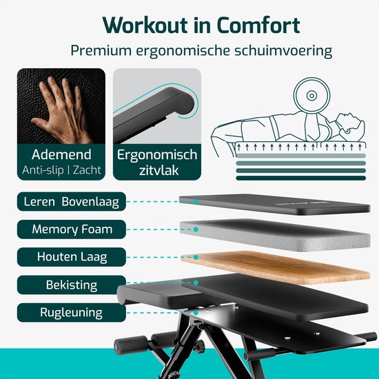 FITAGE Fitnessbank - Fitness Halterbank tot 300KG - Verstelbaar - Inklapbaar - Zwart