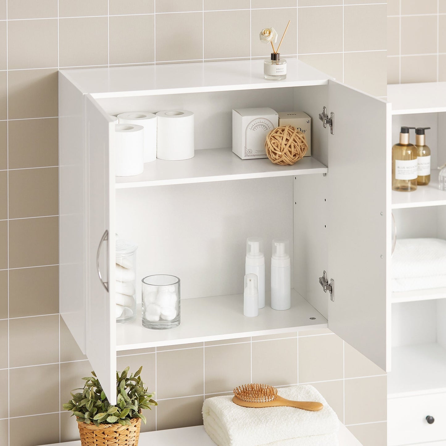 SoBuy Wandkast met 2 Deuren - 60x60x30 cm - Wit - Verstelbare Plank