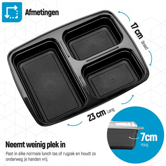 Fitcrafters Meal Prep Bakjes - Vershoudbakjes - Diepvriesbakjes - 14 Stuks - 3 Compartimenten - 1L - BPA vrij