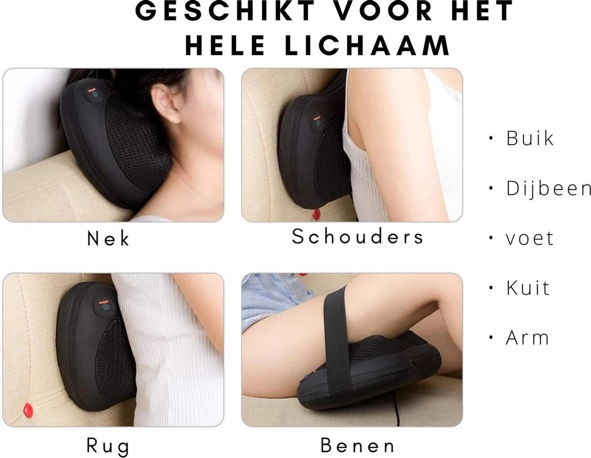 Auronic Shiatsu Massage Kussen - Elektrisch Nek en Rug Apparaat - met Warmte Functie – Zwart