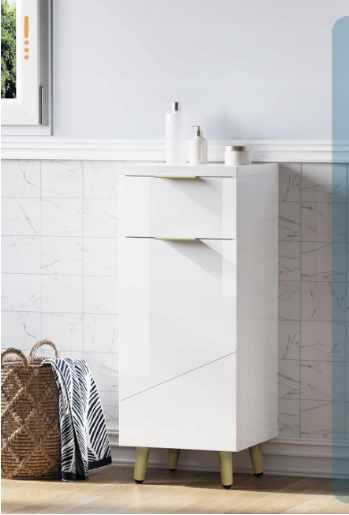 Woltu Wastafelmeubel Badkamerkast – Met 2 Paneeldeuren En Verstelbare Plank En Gouden Details – Voor Onder Wastafel – Wit En Goud Samengesteld Hout – 60 x 60 x 30 cm