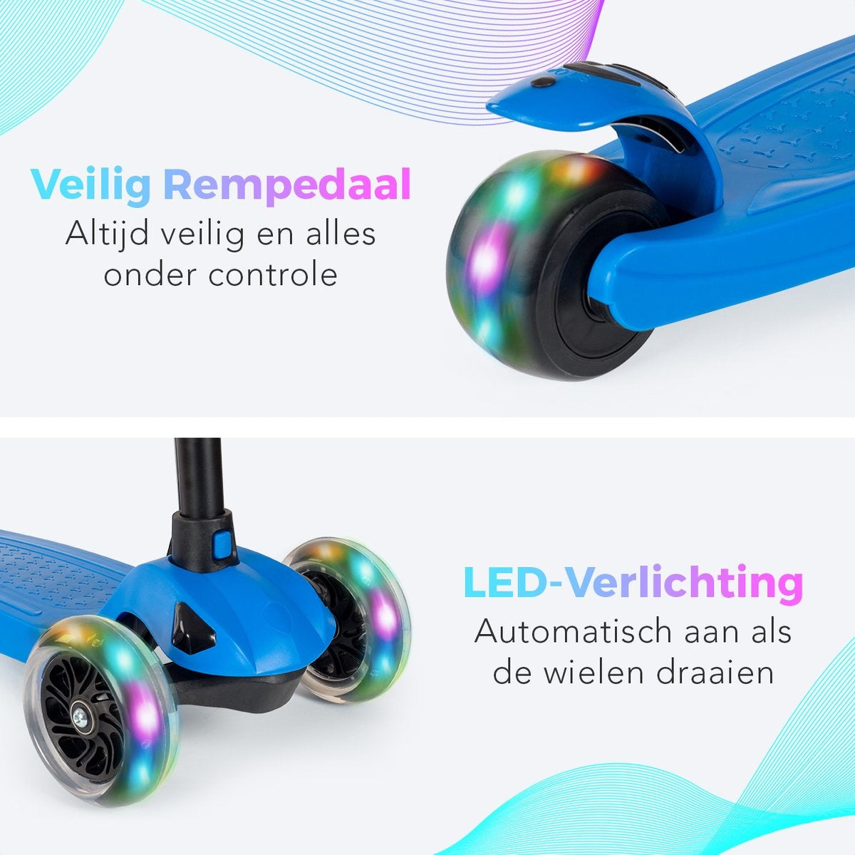 LifeGoods TurboRide Kinderstep - Step 5-8 Jaar - 3 Lichtgevende Wielen - Jongens/Meisjes - Blauw