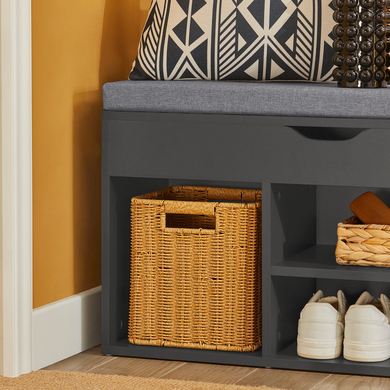 SoBuy Schoenenkast met Zitvlak - 80 x 30 x 46 cm - Zwart/ Grijs