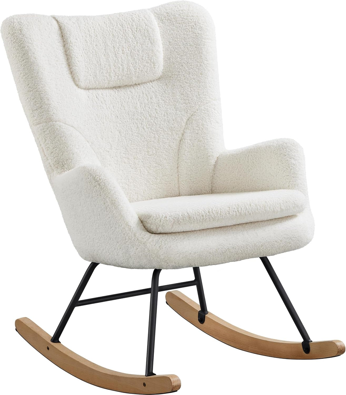 Yaheetech Schommelstoel Boucle Wit met Opklapbare Rugleuning - 82,5 x 70 x 95,5 cm