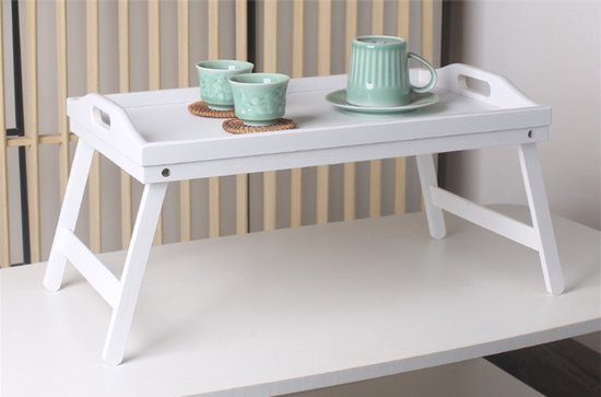 Ceruzo Ontbijt op Bed Dienblad – Inklapbare Bamboe Bedtafel 50x30 cm – Wit
