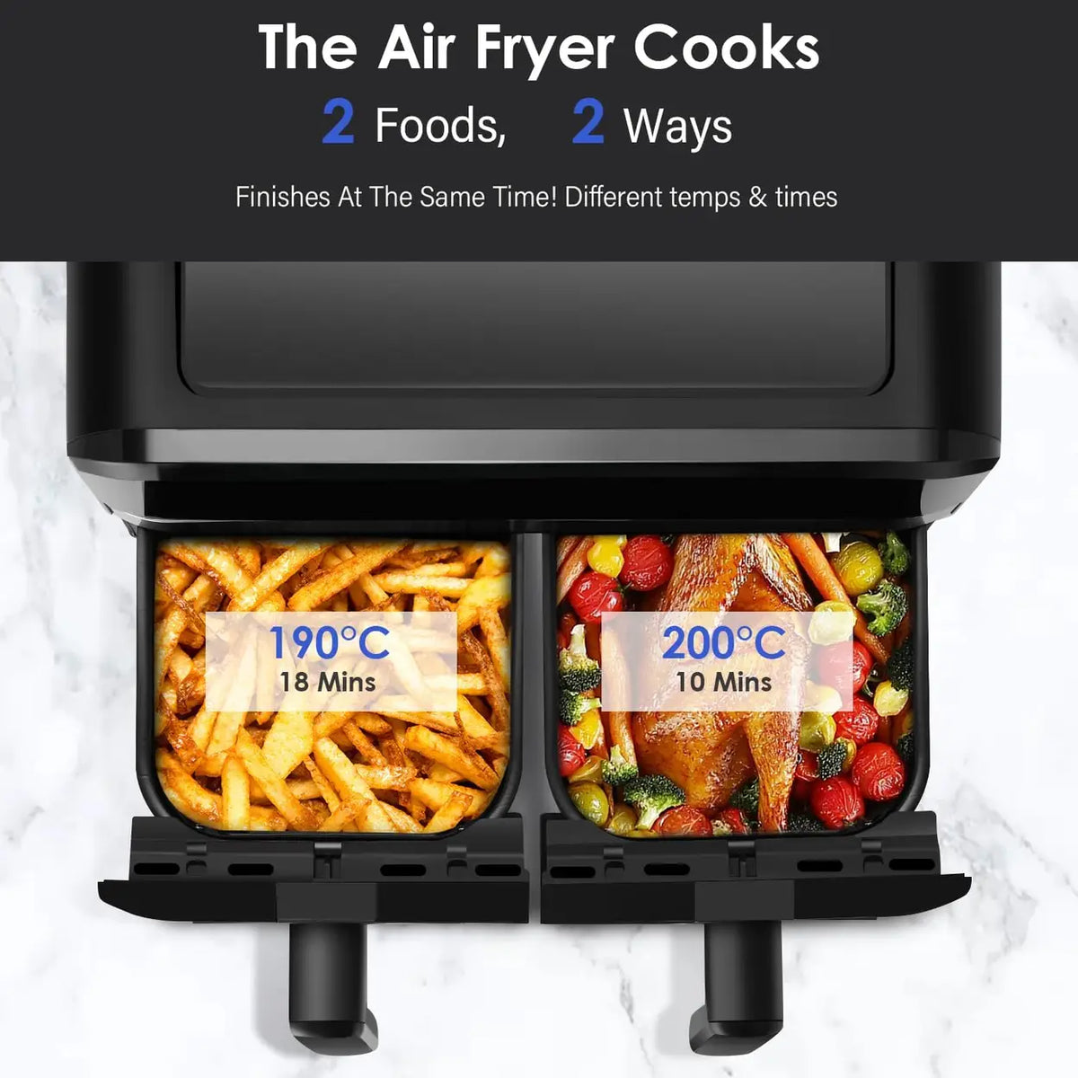 Oyajia Dual-Zone Airfryer met Onafhankelijke Temperatuurregeling - Digitaal Touchscreen - 4.5 L - Zwart