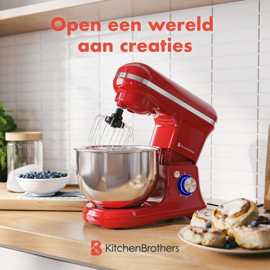 KitchenBrothers - Keukenrobot - 5L - Keukenmixer - 1200W - Rood