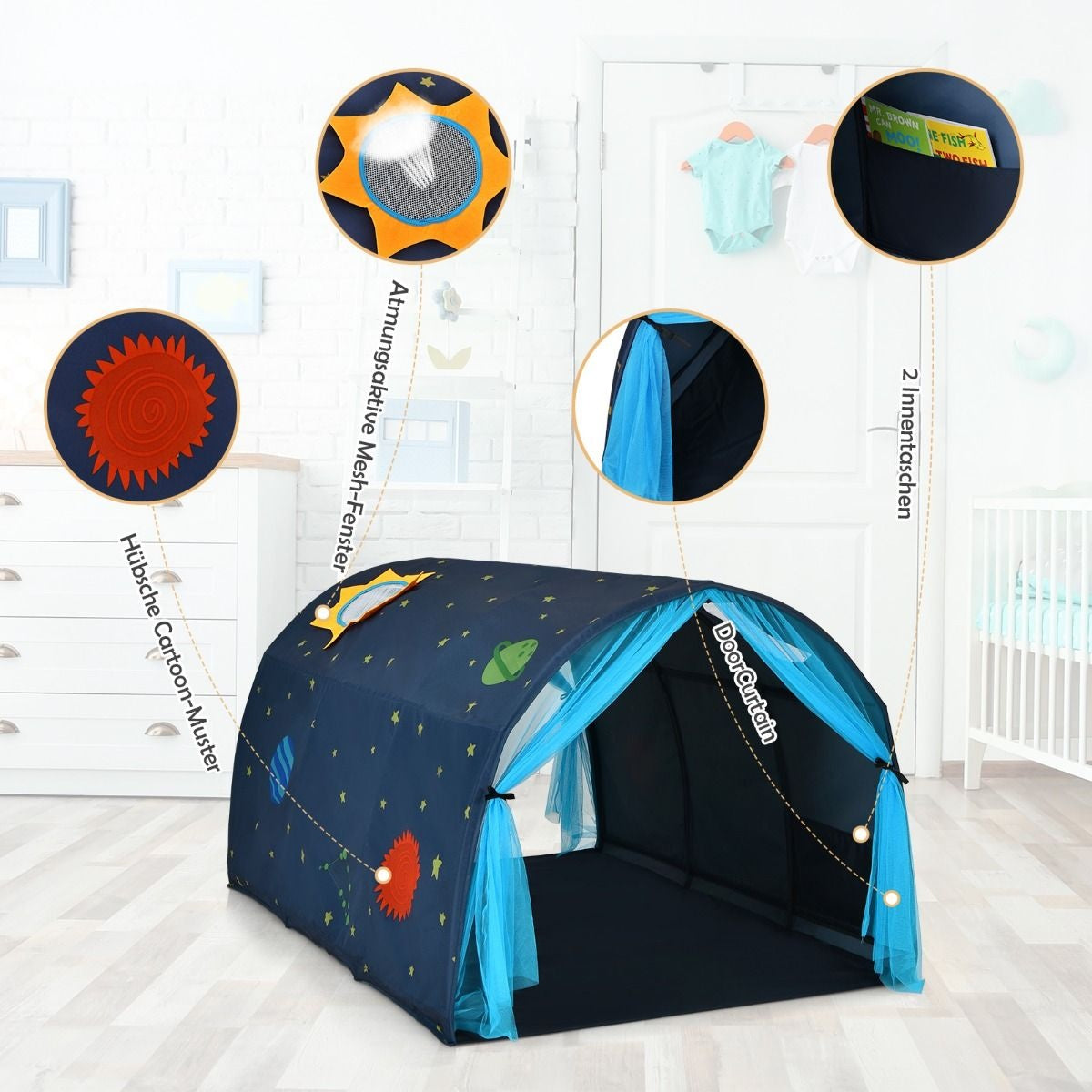 Coast Cot Princess Princess Children's Play House Children's Tent met Window & Bag & Curtain Blue