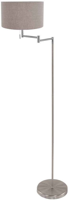 Vloerlamp Bella 3879ST in staalkleur met grijze velours kap, uitklapbaar, van metaal en textiel, hoogte 154 cm, diameter kap 30 cm - Mexlite