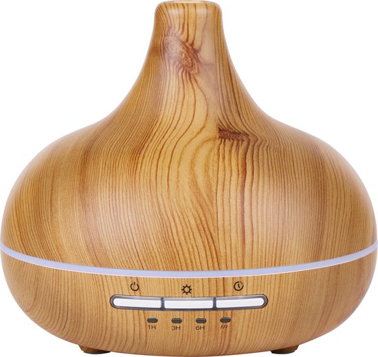 Grundig Aroma Diffuser Luchtbevochtiger 300ml- Elektrische Geurverspreider Met LED Verlichting en Timer - Aromatherapie Met Etherische Oliën - Draadloze Geur Verspreider - Bamboe