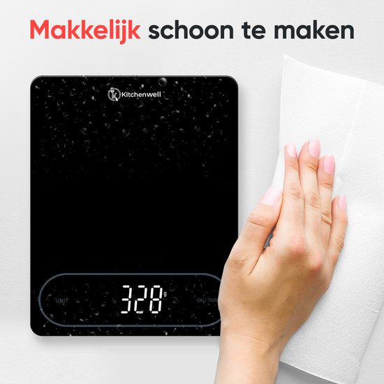 Kitchenwell Digitale Precisie Keukenweegschaal – Weegschaal Keuken - 1gr - 12kg – Tarra Functie - USB - Zwart