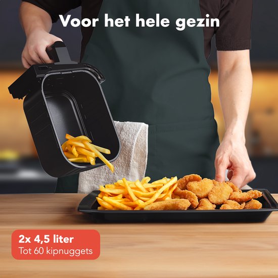 KitchenBrothers Airfryer – Dual Zone & 9 Liter – 2400 W – 36,1 x 40 x 32 cm – Zwart