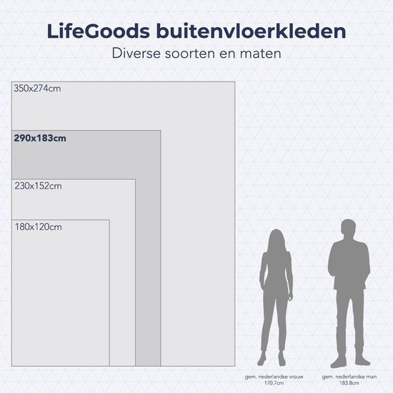 LifeGoods Buitenkleed - 183x290CM - Vloerkleed - Tuintapijt - Omkeerbaar - Incl. Draagtas - Met Patroon - Beige/Wit