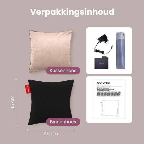 Auronic Warmtekussen - Velvet - 45x45 - Draadloos- Oplaadbaar - Elektrisch kussen - Infrarood - Roze