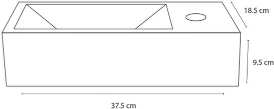 Differnz Helios fonteinset - 37,5x18,5x9,5 cm - Rechthoek - 1 kraangat rechts - Recht matte zwarte kraan - Wit