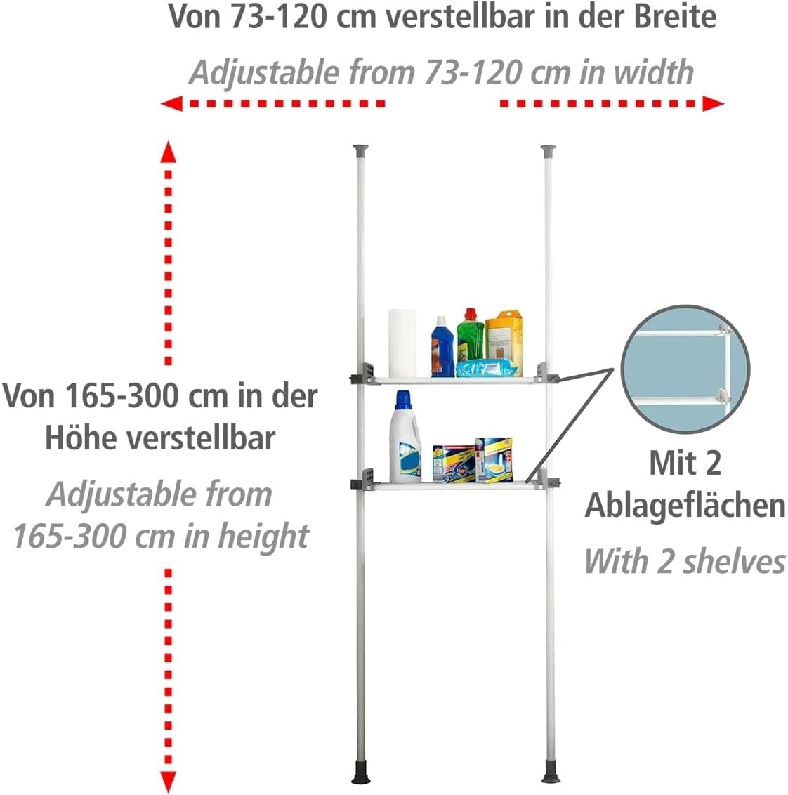 Wenko Herkules Twin Telescopisch Garderobesysteem Wit - 73-120 x 165-300 cm