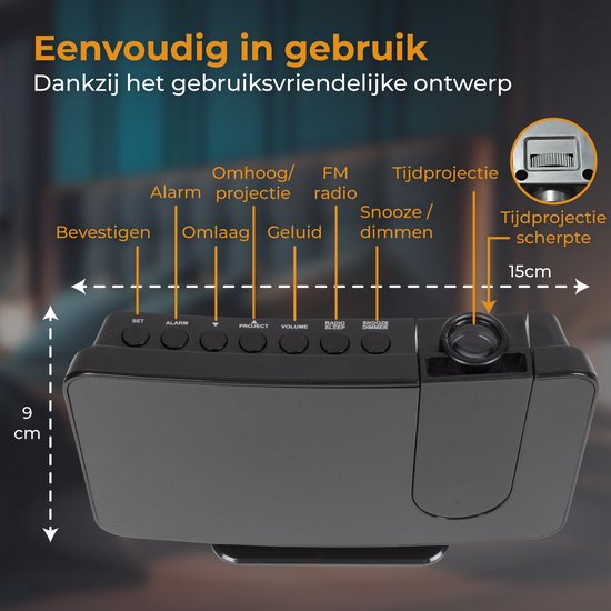 Nuvance Wekkerradio - Digitale Wekker met Projectie - Radiowekker - 2 Alarmen - Wekkers Digitaal - Wekkerradio op Netstroom