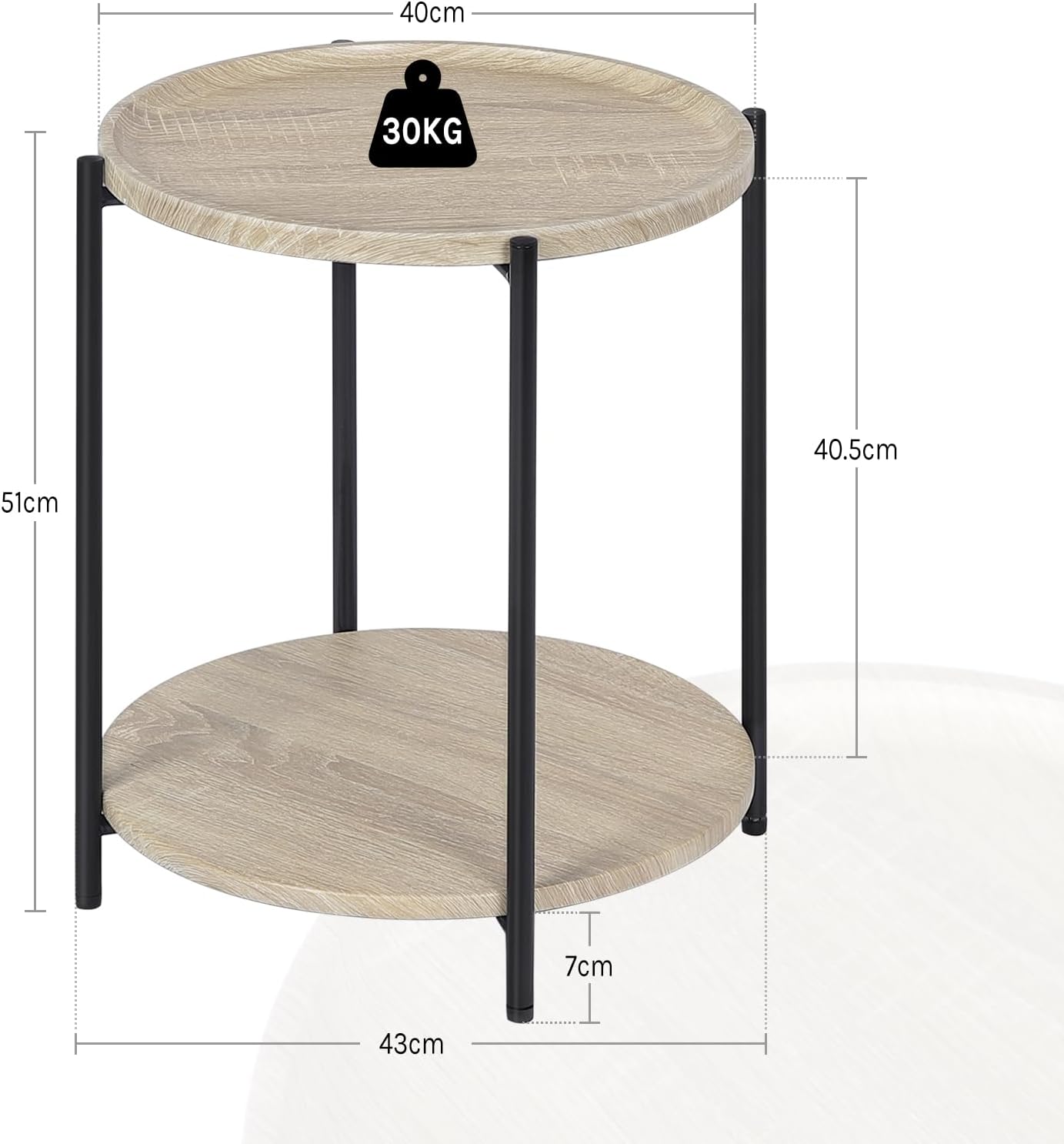WOLTU Bijzettafel Rond - Licht Eiken - 2 Planken