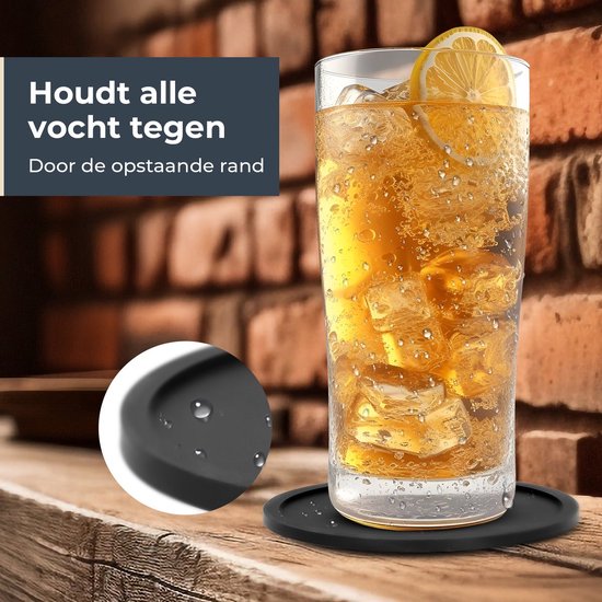 Castagnola Siliconen Onderzetters – Onderzetters voor Glazen – Design Onderzetters met Houder – Onderzettersset – Anti Slip - Set van 8 – Zwart