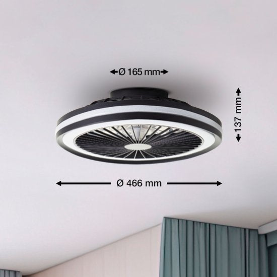 Brilliant Palmero - Plafondventilator - Plafondventilator - LED 40W - 3000K-6500K - Dimbaar - Zwart