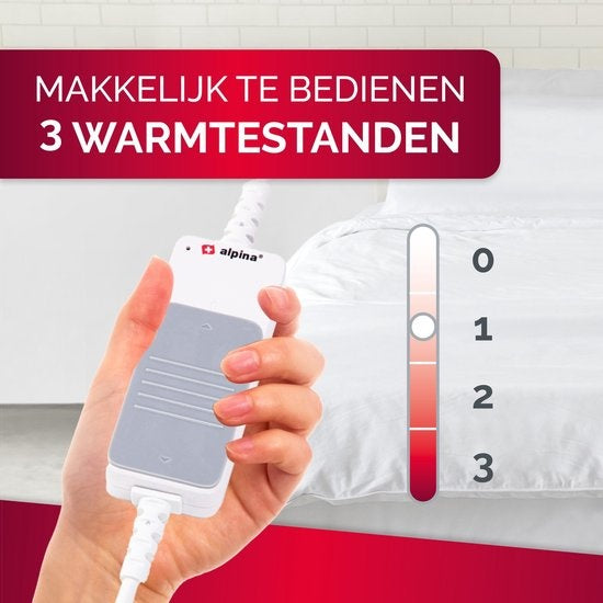 alpina Elektrische Deken - Warmtedeken 1 Persoons - Onderdeken - 3 Standen - Wasbaar - 80 x 150cm - Wit