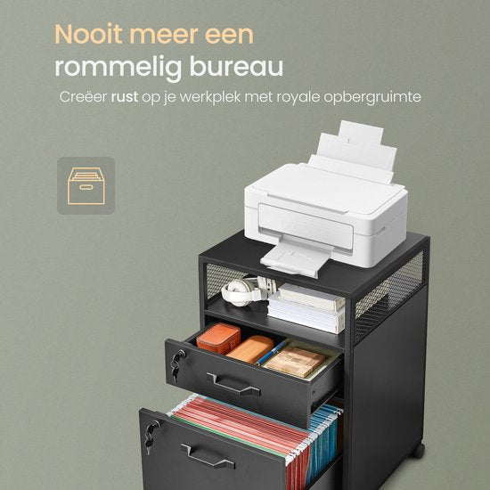 O'DADDY® Ladekast - Archiefkast - Compact en Veilig - Ladenkast - Nachtkast - 44x42x69 cm - Ladenkastje - Open Rek - Mobiel en Duurzaam - Ladekast Zwart - Ladekastje