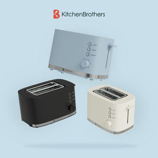 KitchenBrothers Broodrooster - Toaster - 6 Instelbare Warmteniveaus - 2 Extra Brede Sleuven - 870W - Pastel Blauw