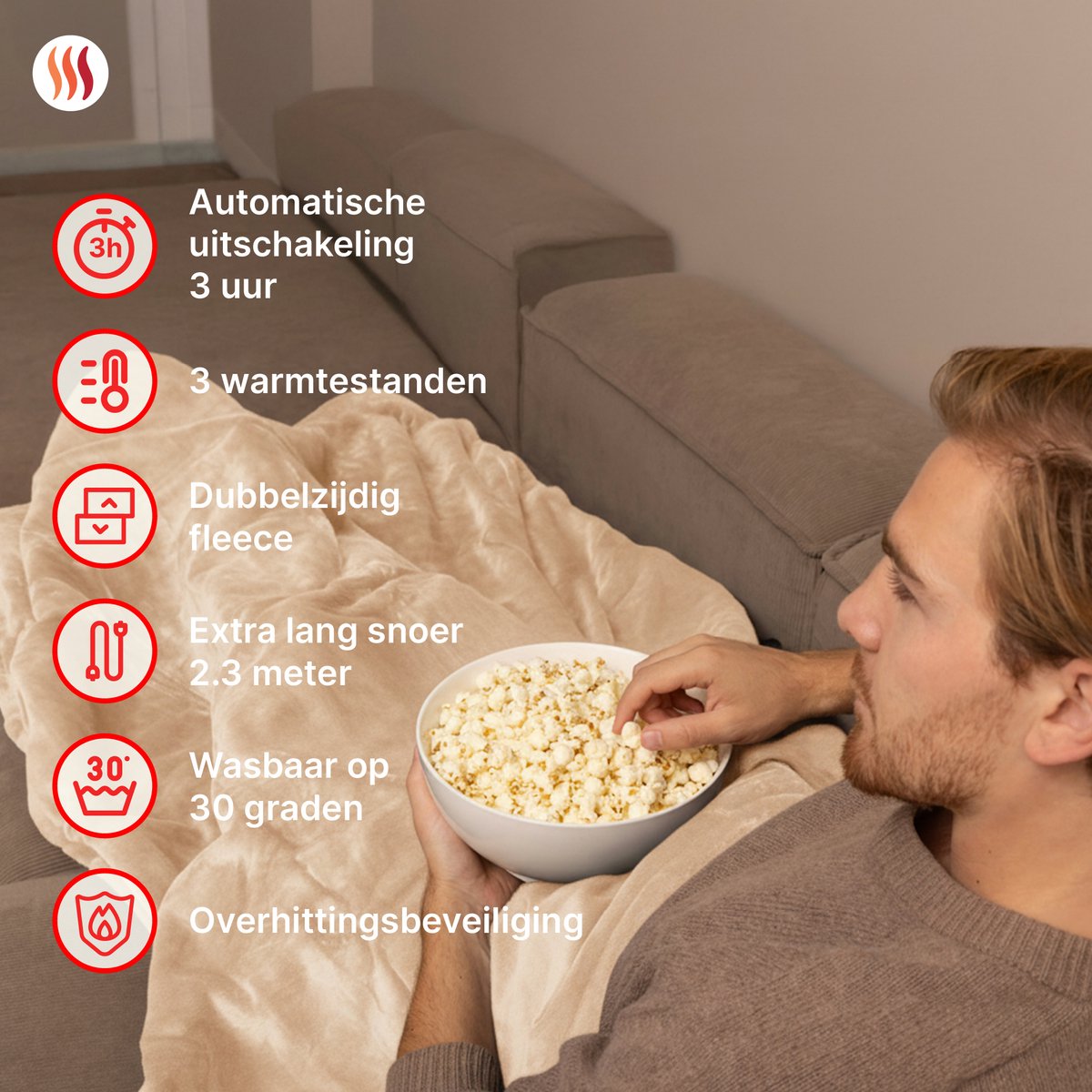 Seranova Elektrische Deken - 160x120 cm - 1 Persoons Warmtedeken - Dubbelzijdig Fleece - Knuffeldeken - Beige