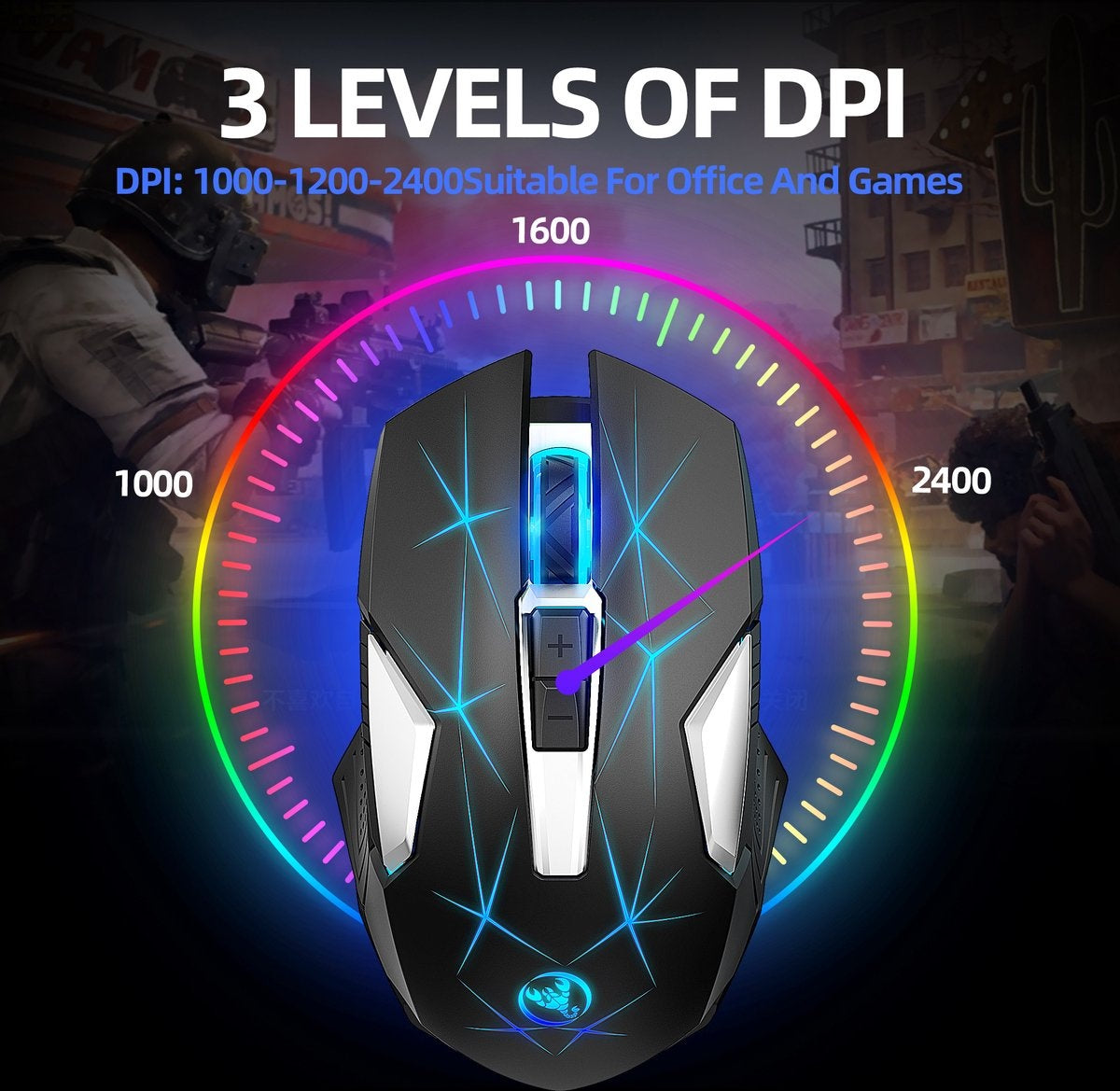 HXSJ T300 2.4G Draadloze Gaming Muis - Computermuizen - Ultra licht - Compact Voor Onderweg - RGB Verlichting - Zwart