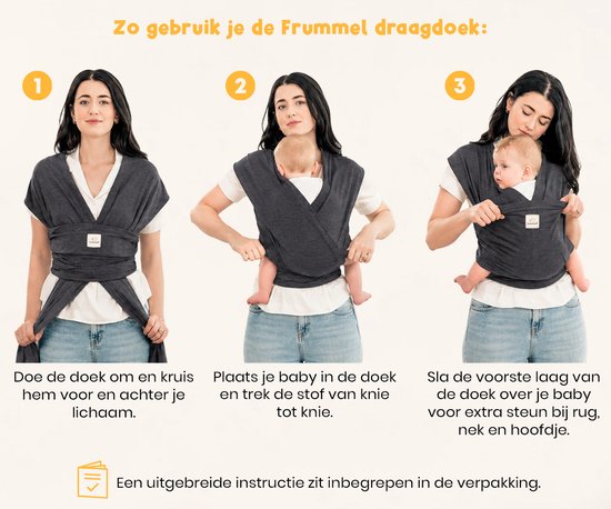 Frummel Baby Draagdoek Donkergrijs - Draagzak - Baby Wrap - Baby carrier - Draagdoek baby - Baby 0-36 maanden - Newborn