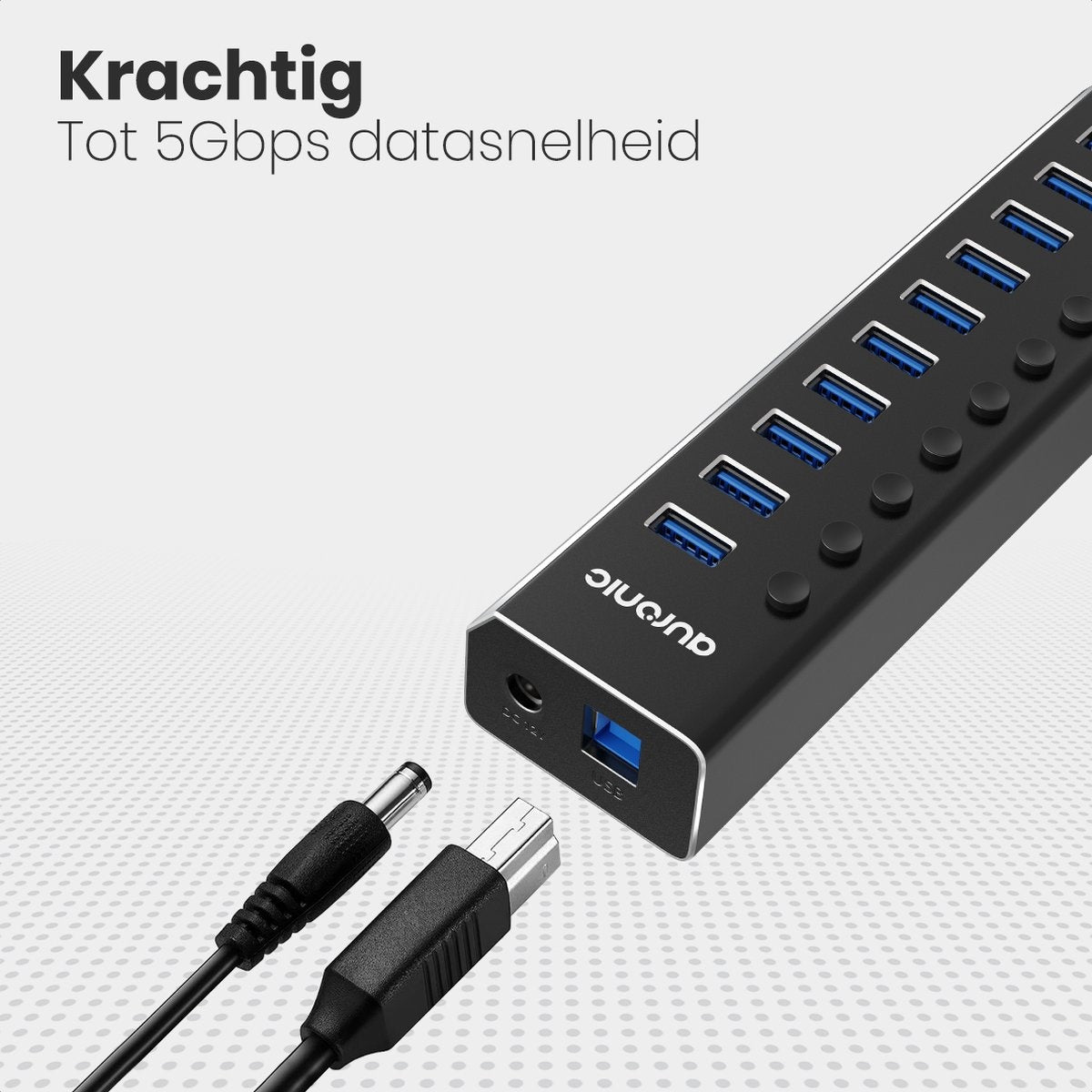 Auronic USB Hub 3.0 - USB Splitter met 10 Poorten - met Voeding - 5 GBPs - Led Indicatie - Zwart
