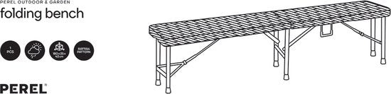 Perel Klapbank - Weerbestendig - Max.400 kg - Staal - Zwart - 180x25x43 cm
