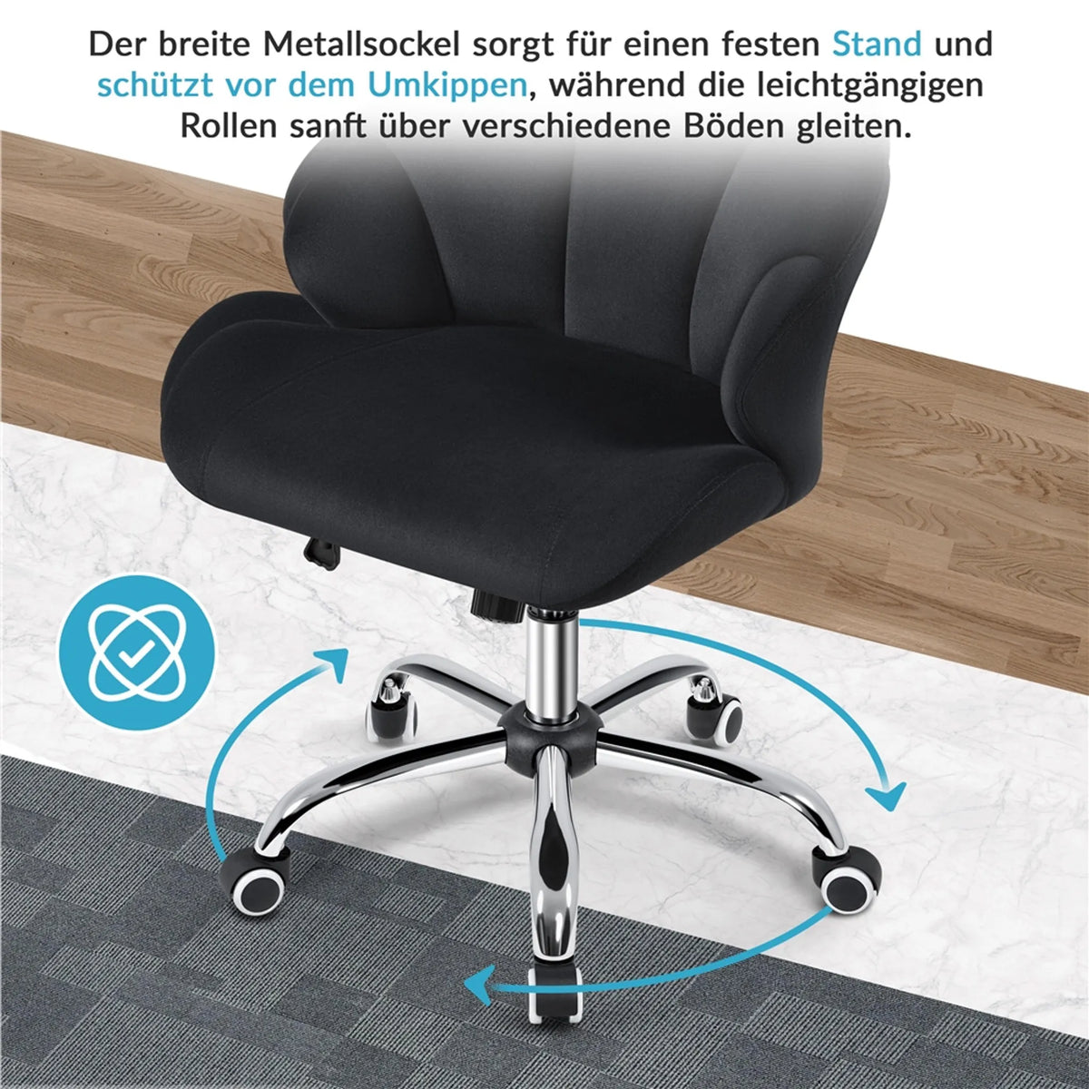 Yaheetech Elegante Draaistoel met Schelpdesign 76,5-86 cm – Strak Zwart – Polyester en Metaal