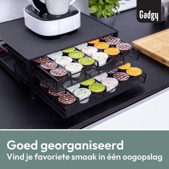 Gadgy Dolce Gusto Capsulehouders 2 Lades - Capsulehouder met lade - Koffie Cuphouder 72 capsules - Padhouder - RVS - Zwart - Antislip & Trilling Dempend
