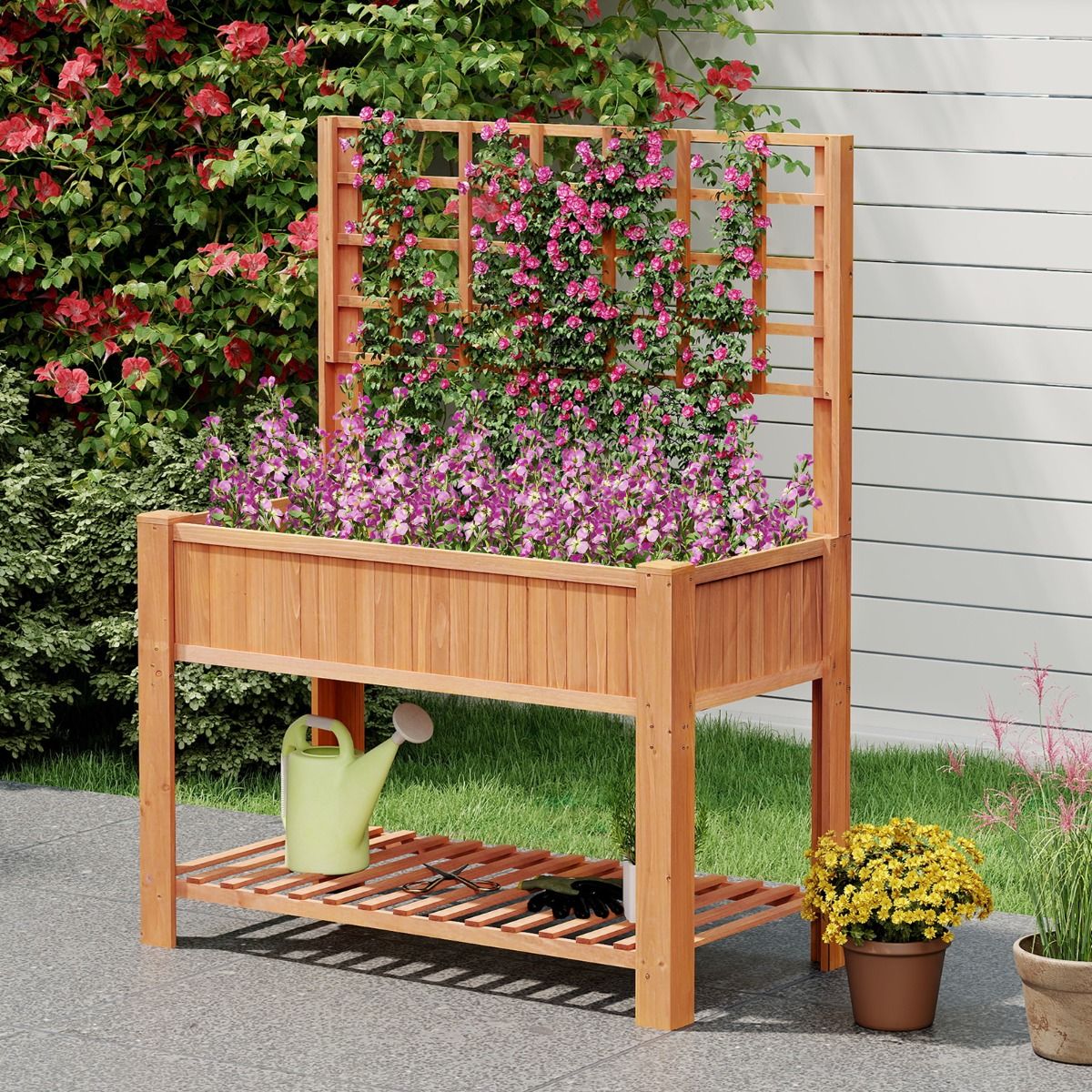 Coast Houten Verhoogd Tuinbed - met klimrek - opbergruimte - bruin
