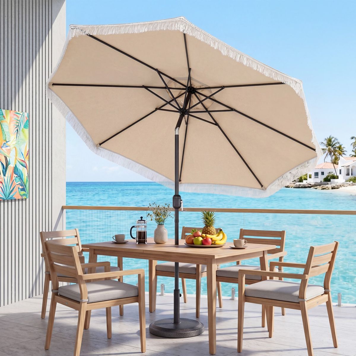 Coast parasol met slinger en kantelfunctie - 270 cm diameter - stevige metalen ribben - beige