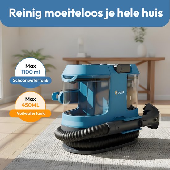 BOLLIT 4-in-1 600W Compact Tapijtreiniger – Vlekkenreiniger & Bank Reiniger – Voor Bank, Auto, Matras – Waterstofzuiger - Meubelreiniger – Reinigingsmachine – Zetelreiniger – Matrasreiniger - Textielreiniger