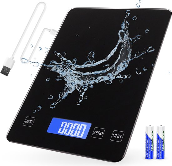 S.old Digitale Keukenweegschaal – Weegschaal Keuken - USB Oplaadbaar - 1gr tot 10kg – Tarra Functie - Zwart - 23x16x3 cm