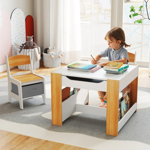 Coast Tafel en Stoelen Set - Wit/Grijs/Natuur - 24x24x19 cm