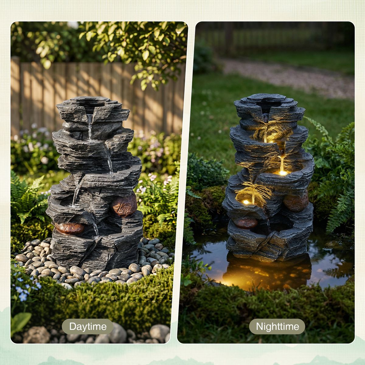 Coast tafelfontein - 5-laags waterval - LED-verlichting - zwart - 27 x 20,5 x 45,5 cm