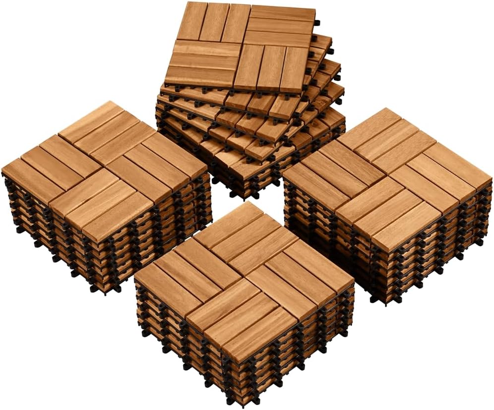 Yaheetech Acacia Houten Vlondertegels Lichtbruin - 27 Stuks - 30 x 30 cm - Waterbestendige Kliktegels voor Balkon, Terras & Tuin